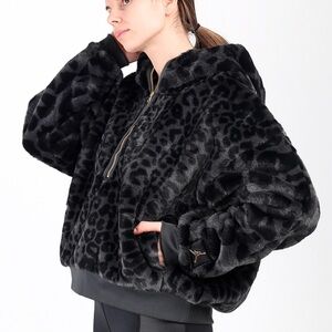 Air Jordan Faux Fur Leopard Black Zip Hoodie